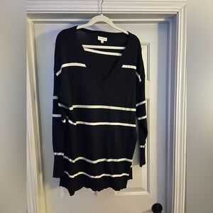 Molly & Isadora thin knit navy tunic sweater with stripes. Size 1x